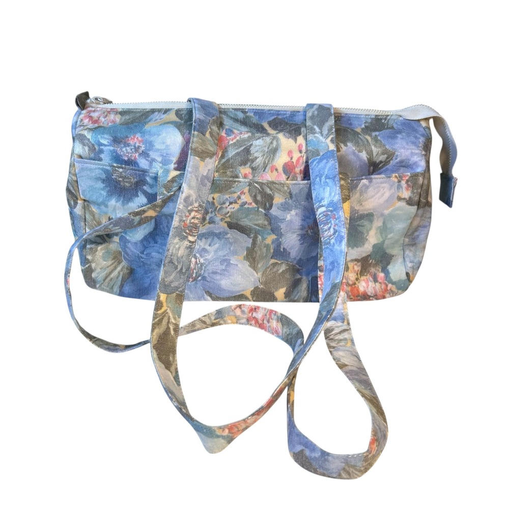 Margaret Smith‎ Floral Watercolor Canvas Zip Tote Bag Gardiner Maine Vtg 70s-80s